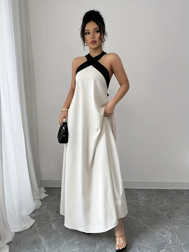 color block bow maxi dress Color Block Ruffle Ballgown, Bow Shoulder Strap Formal Dress