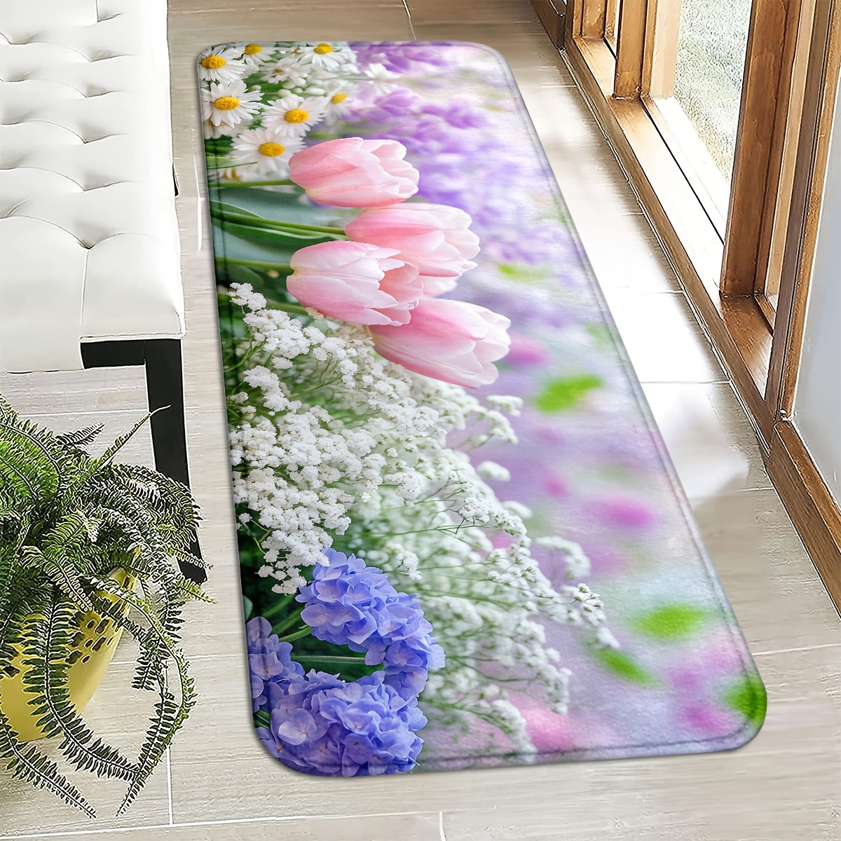 TEMU Floral Door Mats Indoor Entrance Rugs Spring Decor Flowers Indoor Door Rugs For Entryway Non Slip Washable Thicken Kitchen Mats Bathroom Rugs