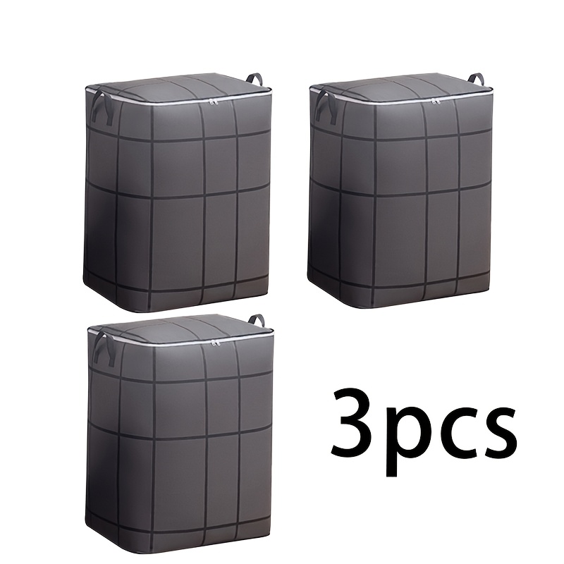 TEMU 3pcs Same Size Of Clothes Quilt Storage Bag, Large Capacity, Portable, Foldable, Black , Non-woven Fabric Material, Clothes, And Other Storage
