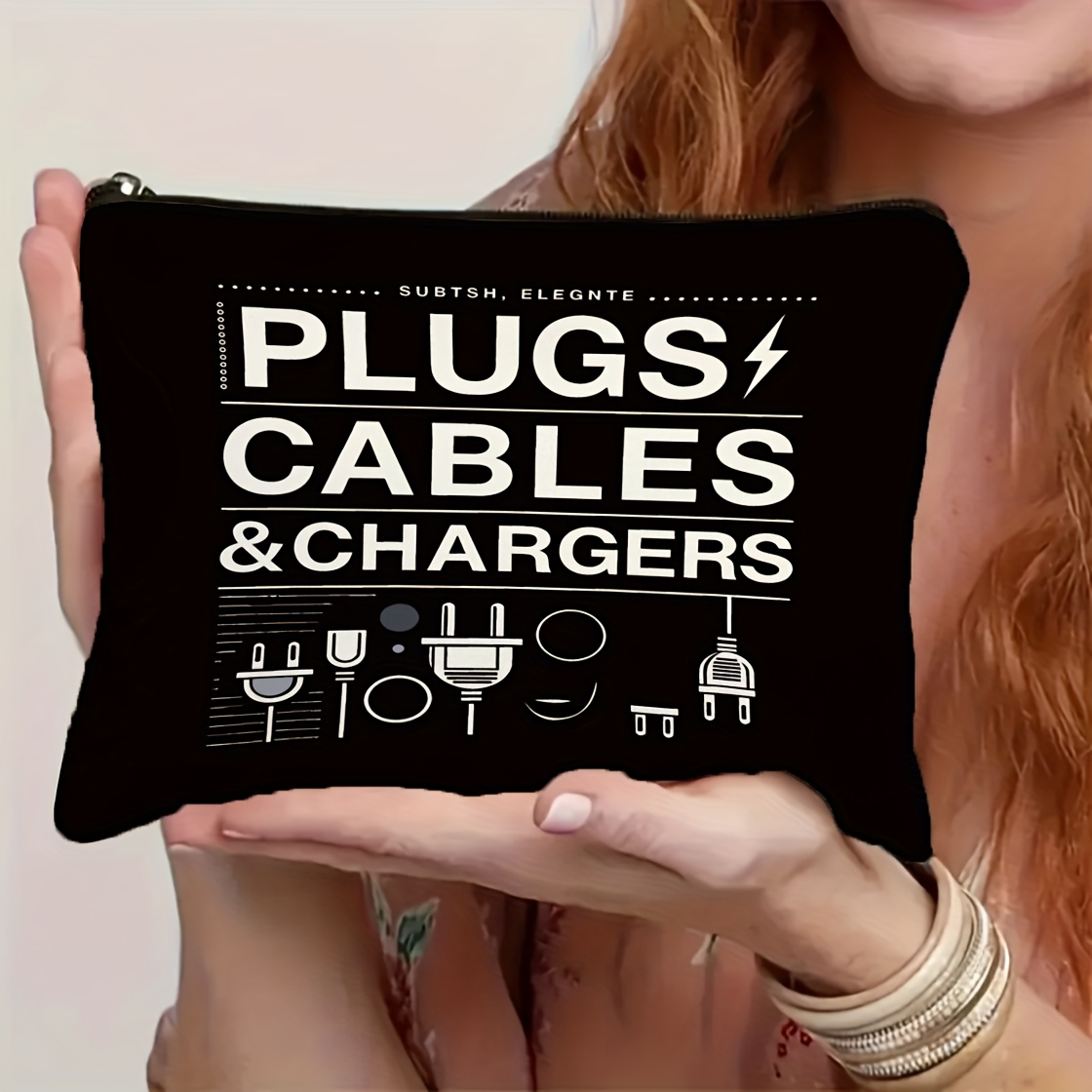 

Canvas Cosmetic Bag With Zipper, Unscented Travel Organizer For Cables, Plugs & , Ideal Gift For Women