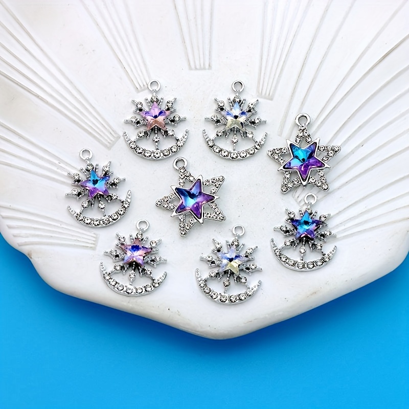 Image of Mix 8pcs Purple Flower Pendant Small Business Supplies Uv White Golden Silvery Plated Star Charm For Jewelry Making Bracelet Earring Accessories Diy Handmade Craft
