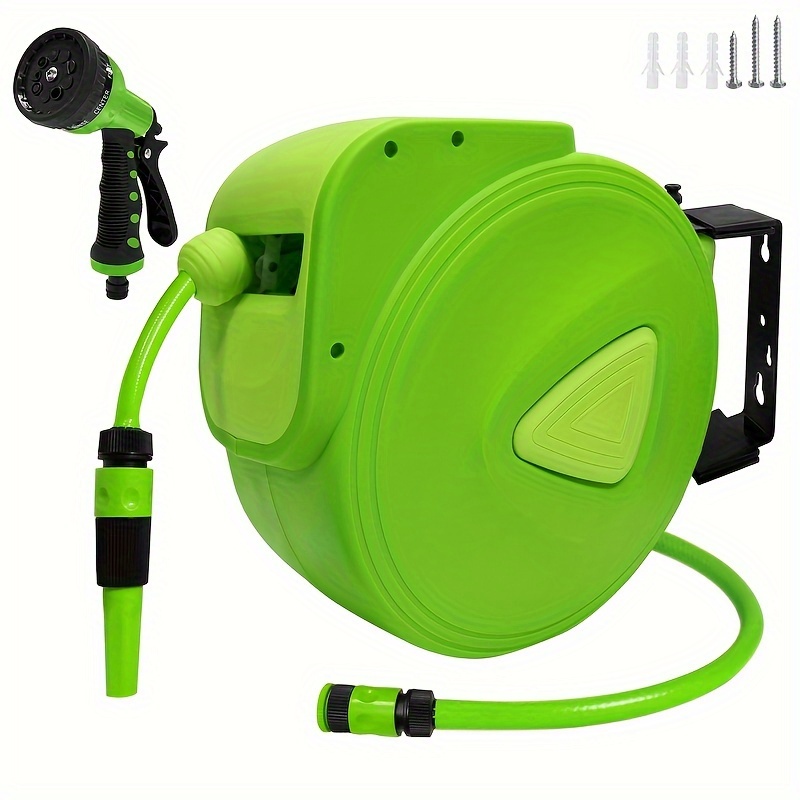 

Lars360 Automatic Garden Hose Reel With 30m Hose, 3/4 Inch Connection, 180° Swivel, And Hand Shower, Wall-mounted Retractable Water Hose Reel With Locking Stop