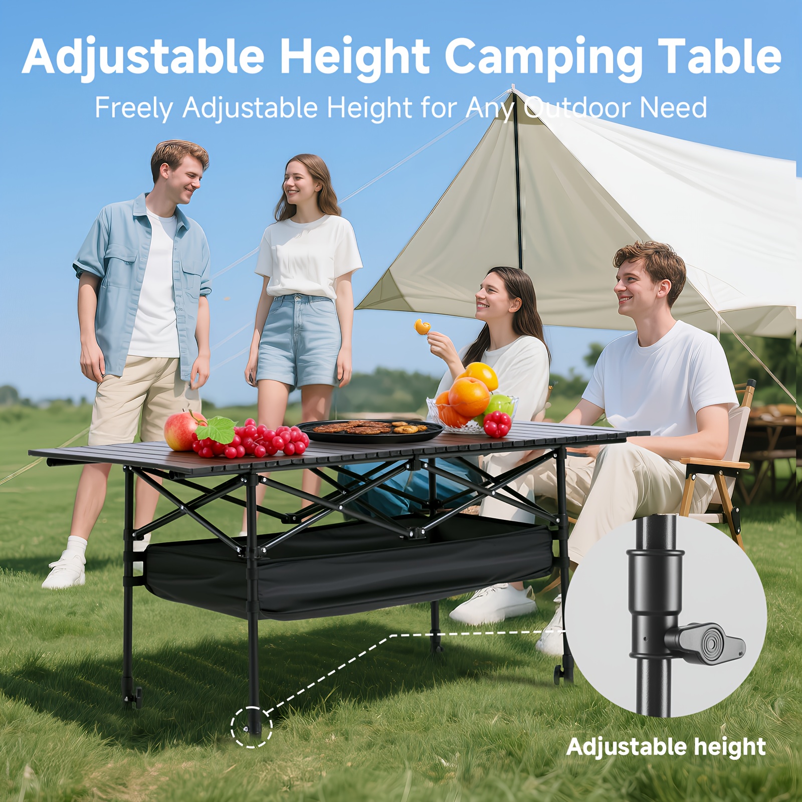 TEMU Folding Camping Table, Outdoor Folding Camping Table With Mesh Storage Bag And Carrying Bag, Portable Aluminum For Indoor, Outdoor, Camping,