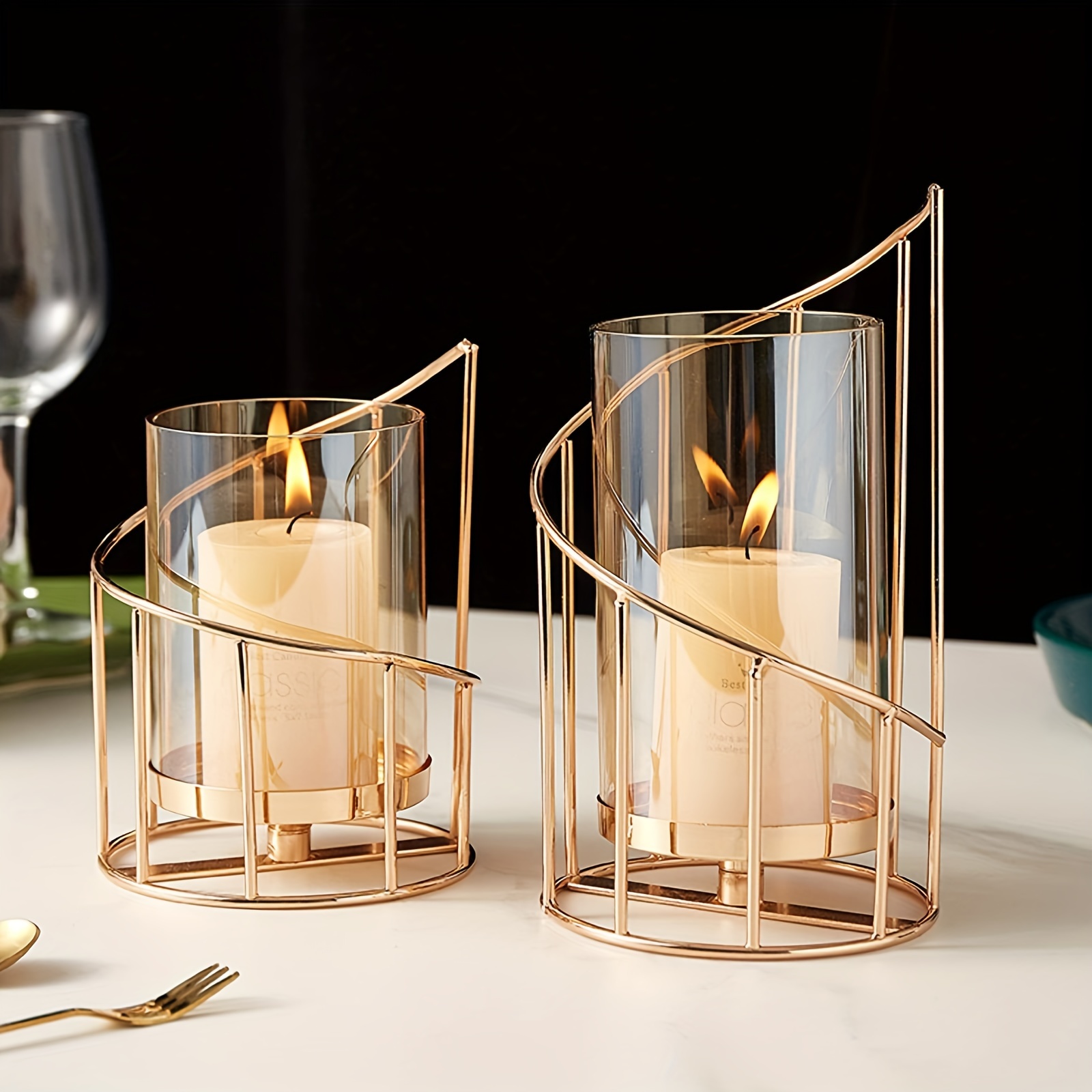 

2-pack Geometric Metal Wire Candle Holders, Candlestick Holders, Tea Light Candlestick Holders For Home & Wedding Decor, No Power Required, Bathroom Accessories