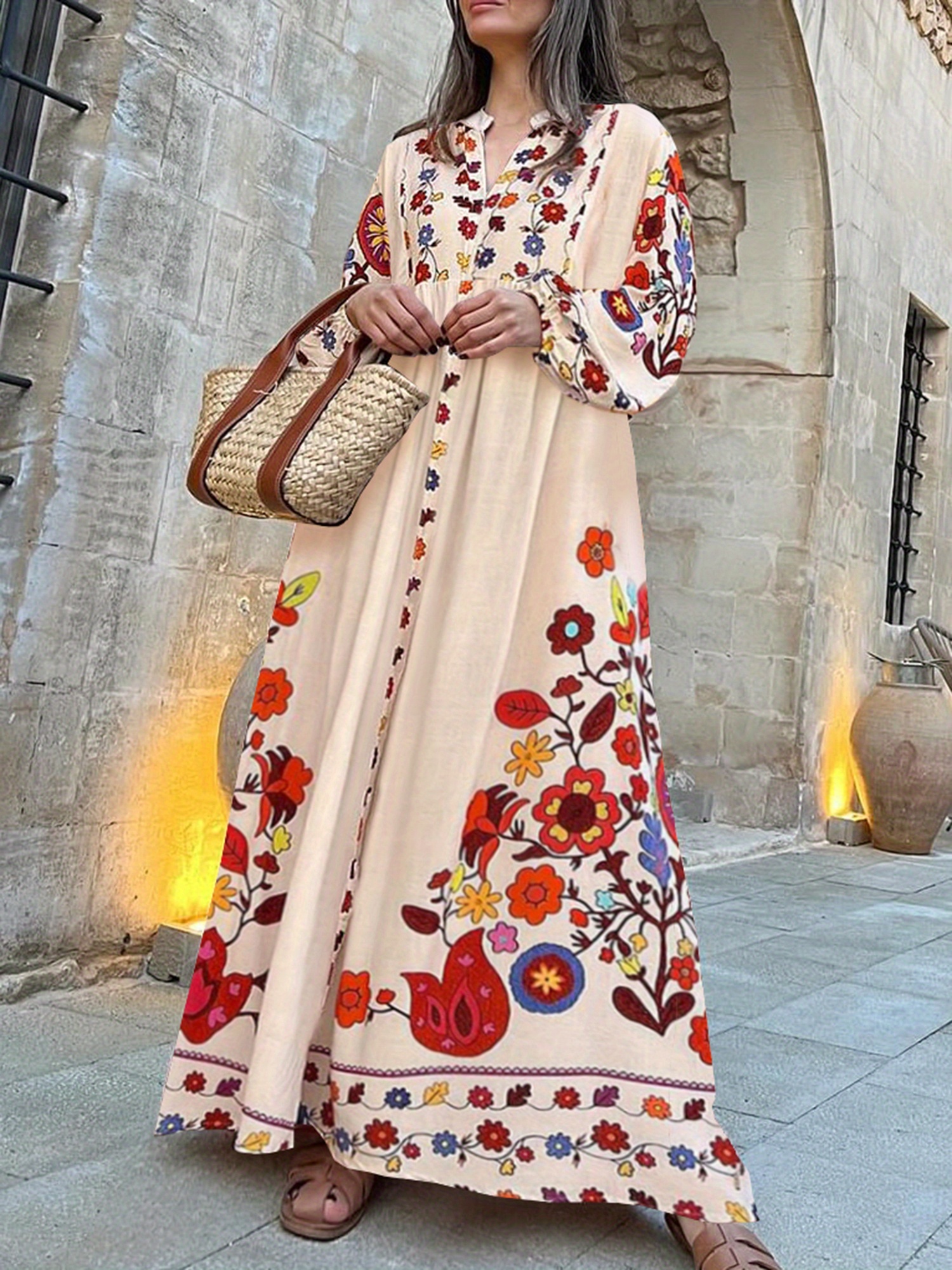 chinese dress ladies Wavy Ric Rac Maxi Swing Dress L / Pink/Red main image 1