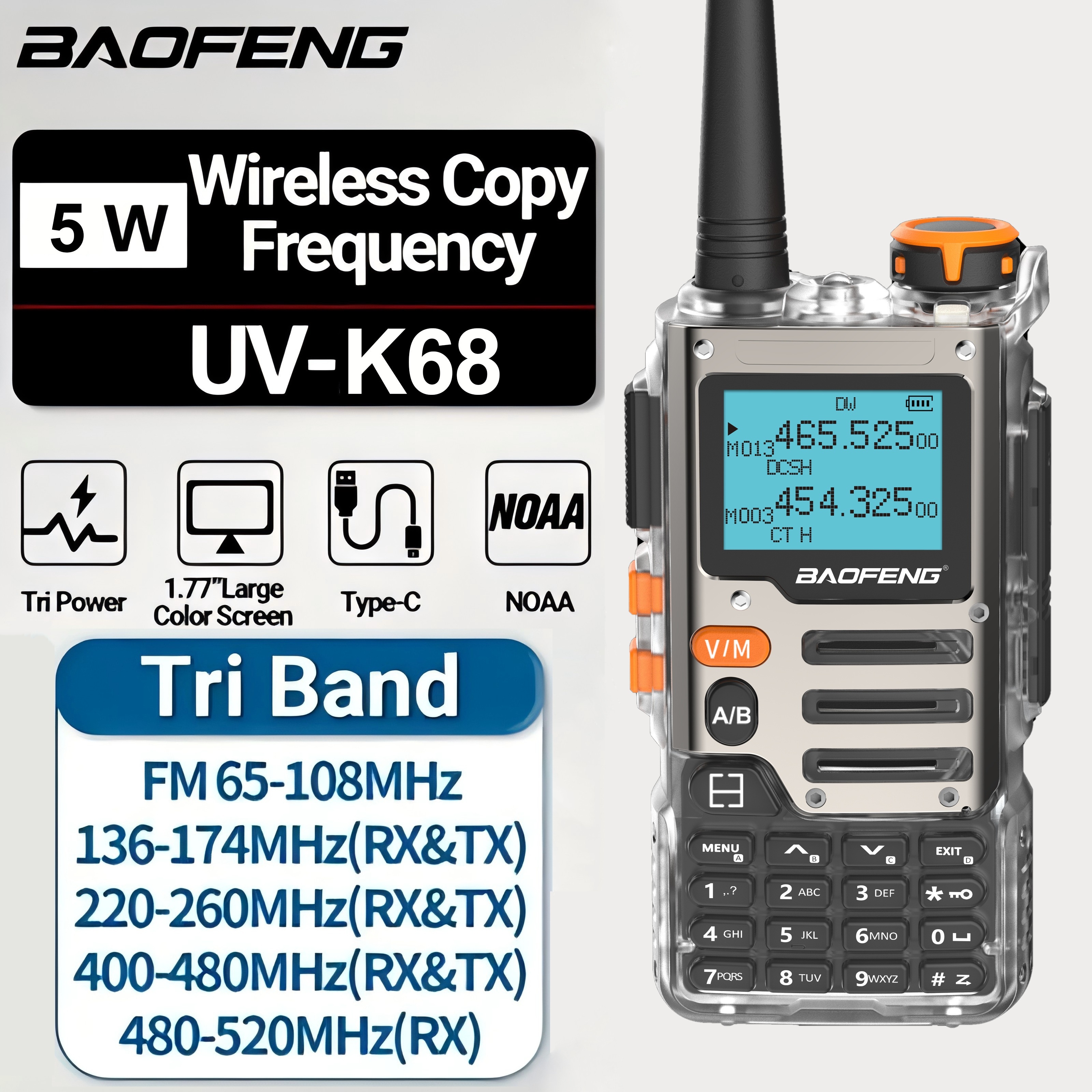 TEMU 1/2 Packs Baofeng Uv-k6 Walkie Talkie Air Band Radio Type-c K6 Charge 2600mah Uhf Vhf Dtmf Fm Wireless Frequency 2 Way Radio