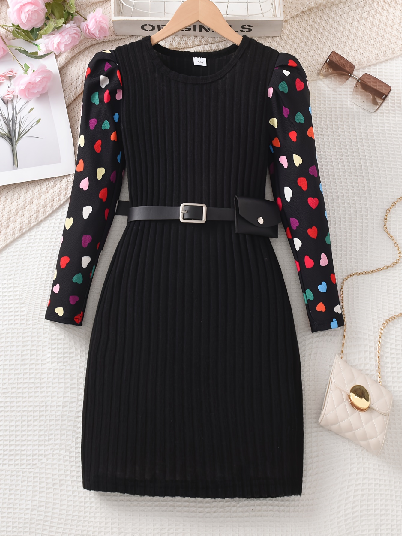 girls' black mesh long sleeve fit party birthday dress