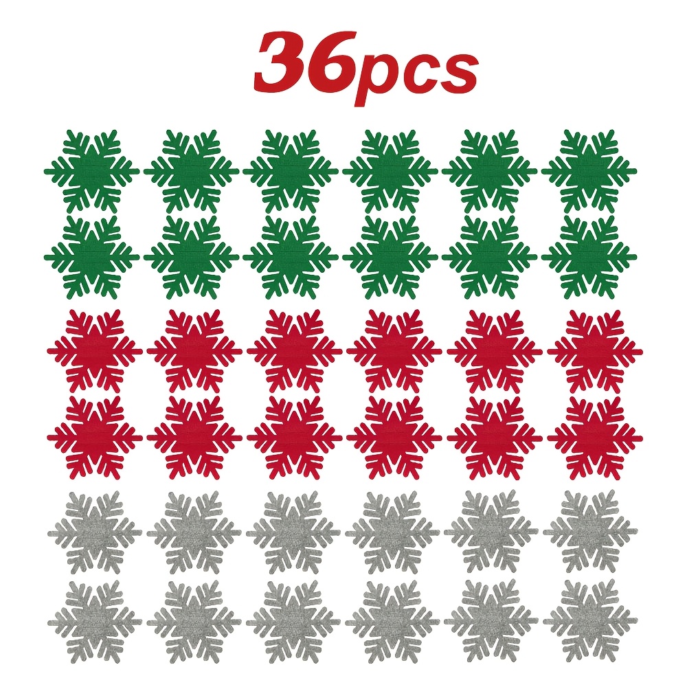 TEMU 36pcs Set, Christmas Felt Placemats, Snowflake Design, Red, Green, Gray, Placemats, Felt Cutlery Holder, Utensil Clips, Tablecloth Placement,