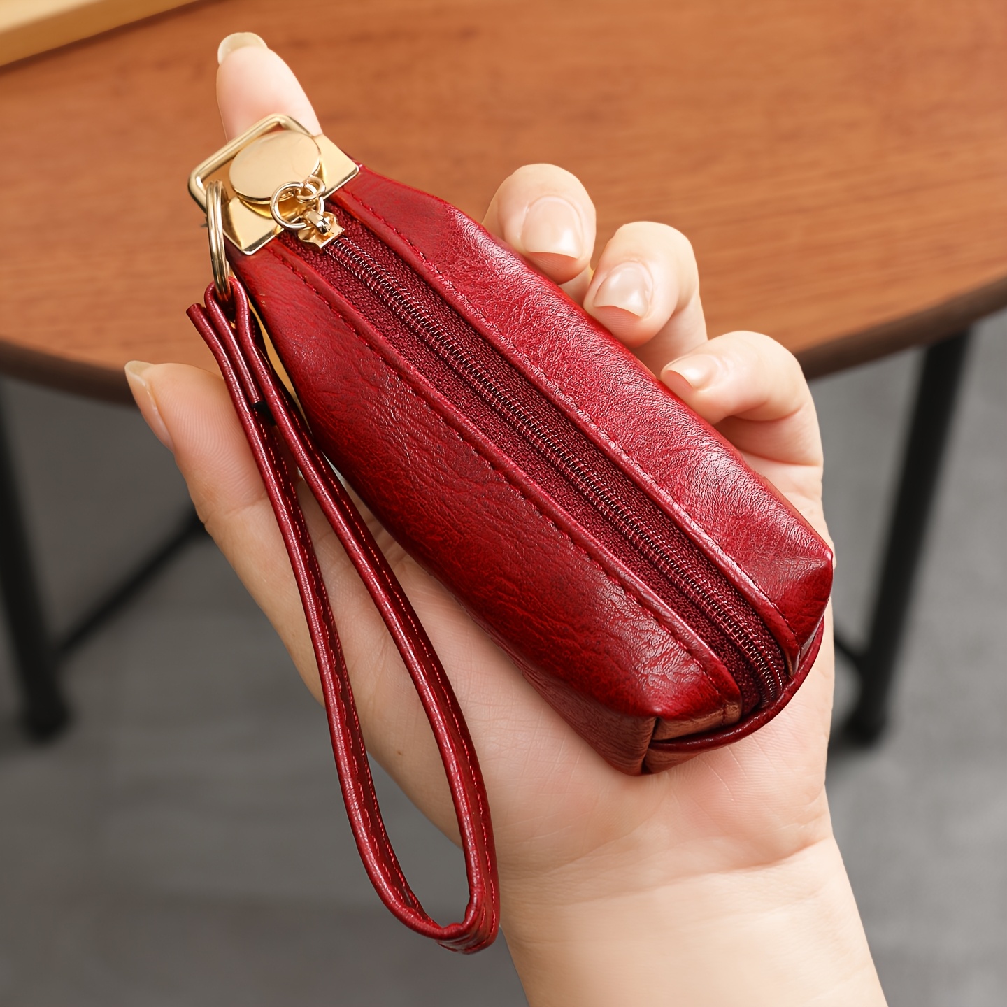 TEMU Nuovo Portamonete Borsa da Donna con Cinturino da Polso Borsa Cera Olio Retro Chiave Serratura Cerniera Portatile Multifunzionale Borsa