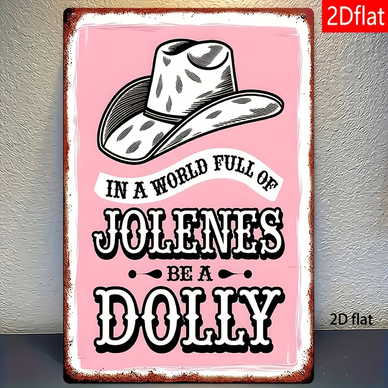 TEMU 2d Flat, 1pc Pink Denim Decorative Tag, Sweet Background With Cowboy Hat Pattern And Inspirational English, Fashionable And Style, Suitable For
