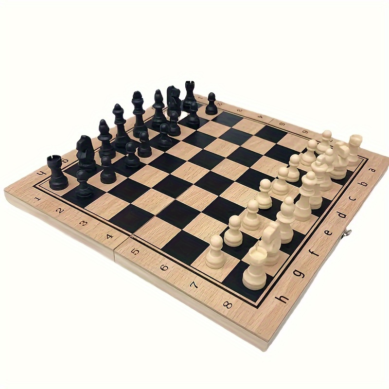 

3-in-1 Wooden Chess Set, Portable Folding Board With Storage Slot, Portable Birthday Gift For Beginners