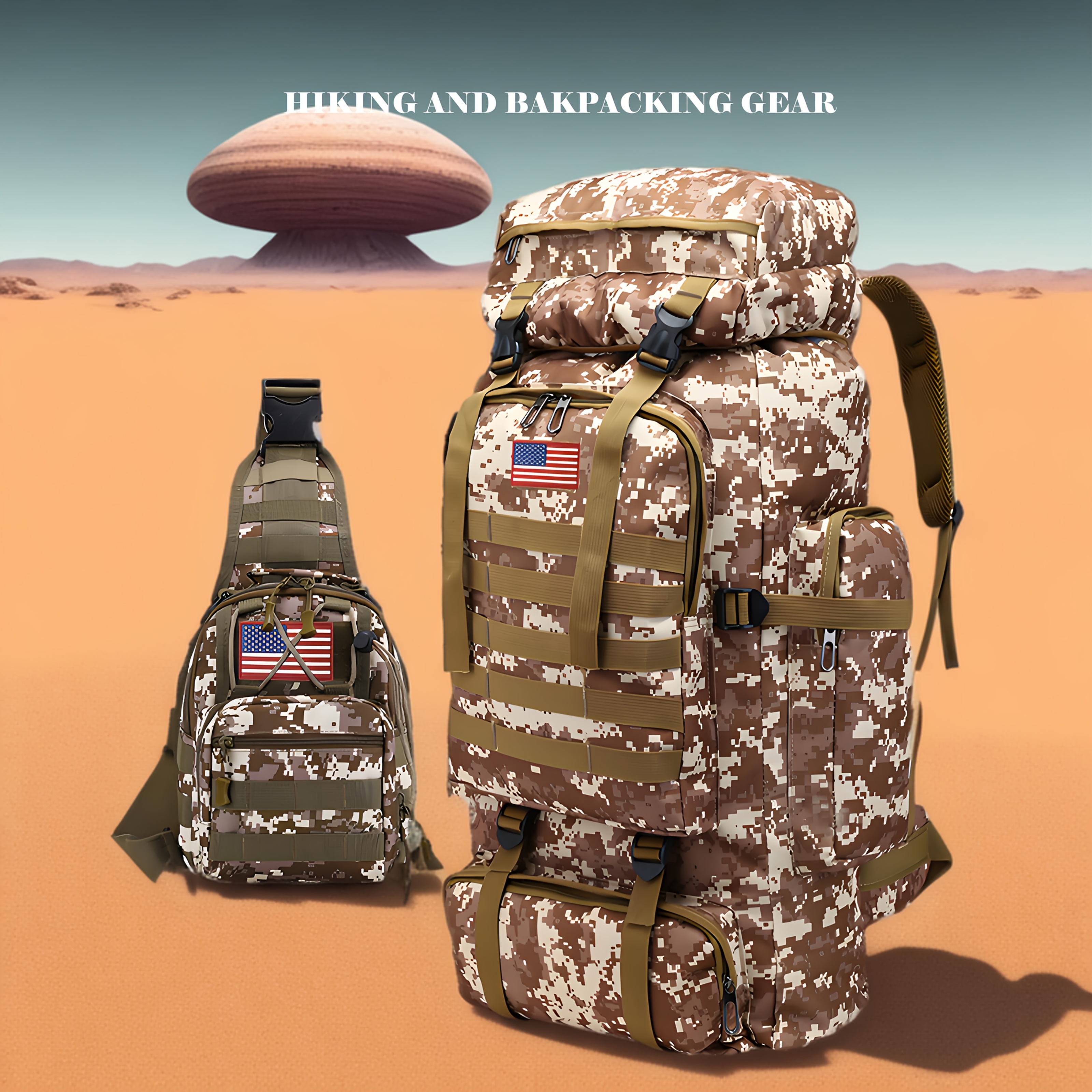 2pcs Set 21.13gal Hiking Backpack Tactical Backpack Camping Mountaineering Bag Tactical Backpack 3 Day Assault Pack Chest Pack Large Camping Unisex Camouflage Outdoor with DIY System, Camping, Hunting, Hiking, Sports, Men's Traveling Camping Hunting, JUMAHE