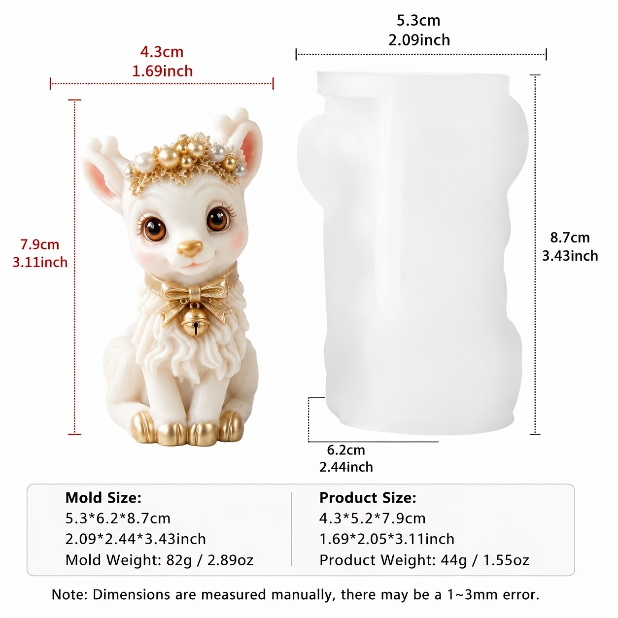 TEMU 1 stampo in silicone a forma di renna natalizia, riutilizzabile da sformare, per decorazioni da tavolo per la casa, candele per aromaterapia,