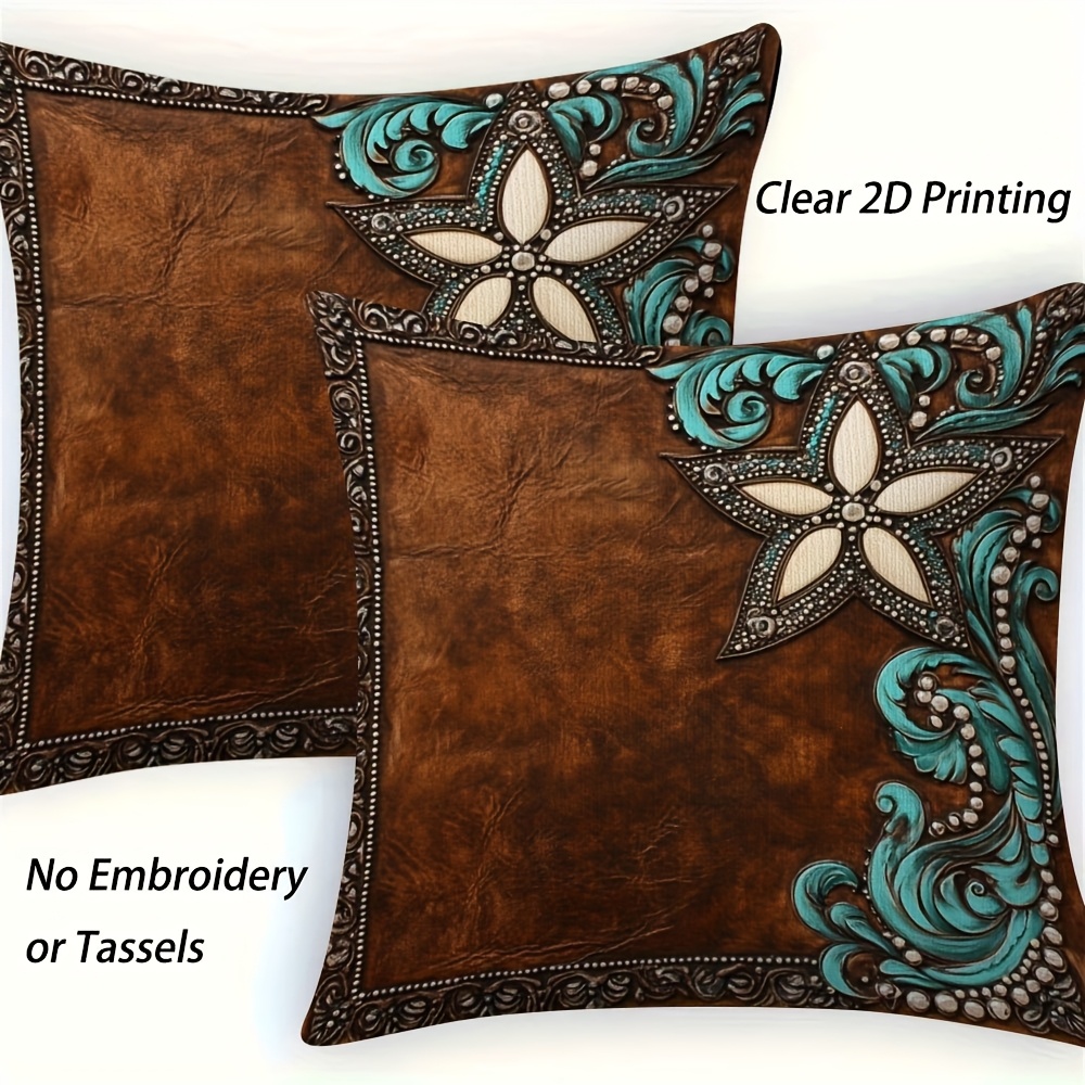 

2pcs Turquoise Throw Fun Covers, New Year, Valentine's Day, And Easter, Polyester Fabric With Zipper, Featuring 2d Double-sided Prints For Living Room Couch Bed, Insert Not Included