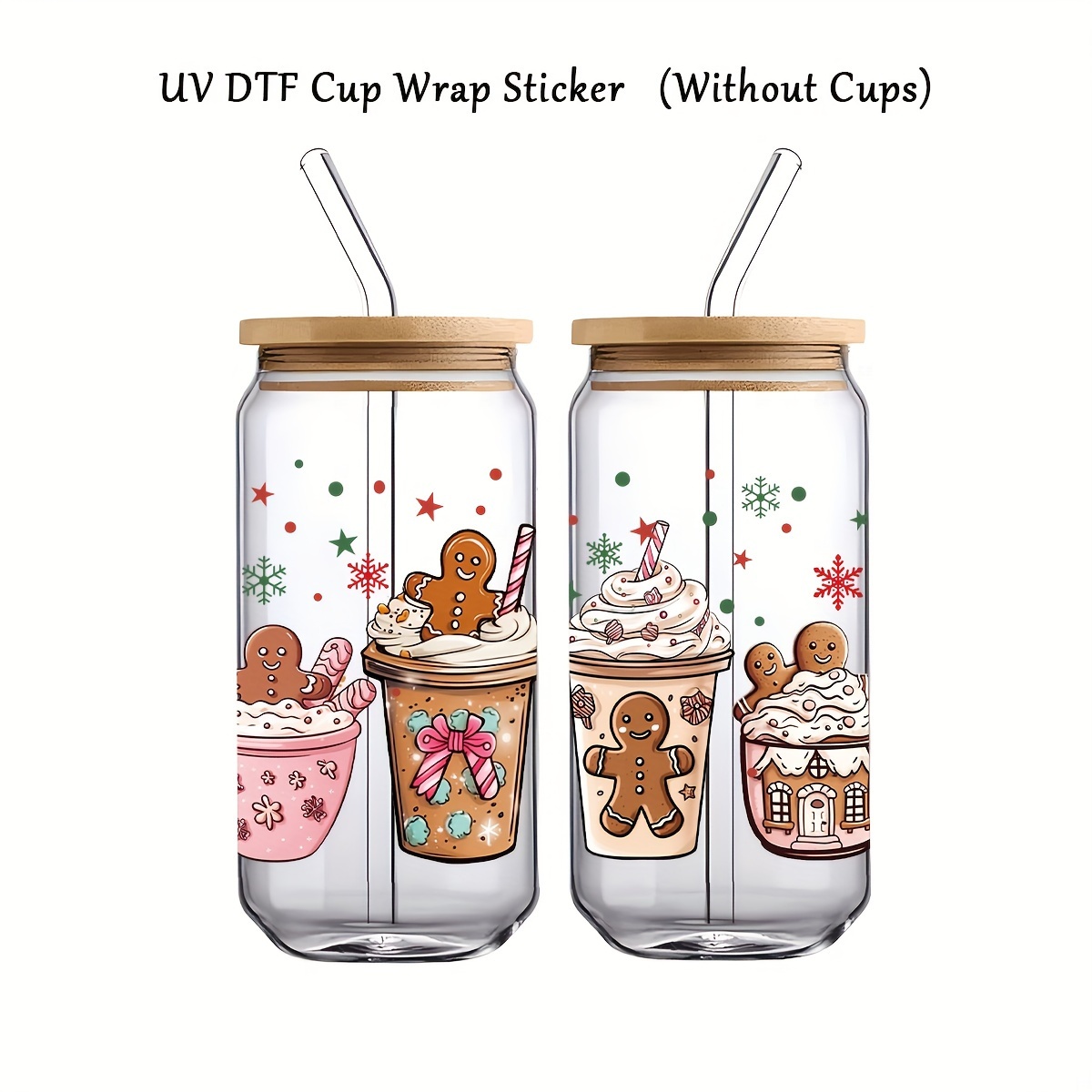 

Pack Of 1 Christmas Gingerbread Man Uv Dtf Glass Sticker, Festive Coffee Wipe Transfer Decal, Reusable Christmas Decoration, Craft, With Paper Material For Mug Decoration (cups Not Included)