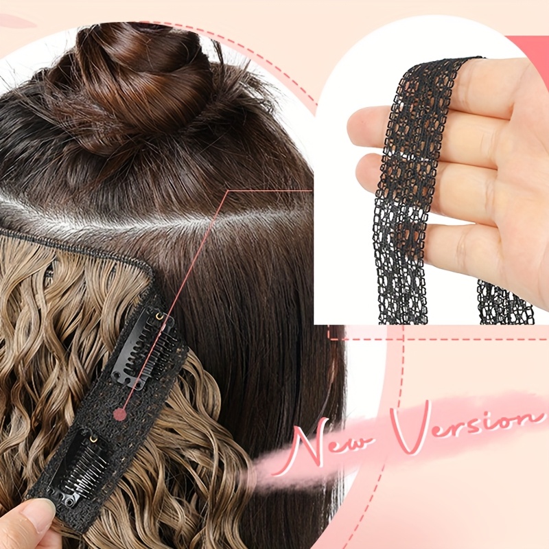 4pcs 30.48 cm clip-in short curly hair extensions with lace weft - invisible hairpieces for women, heat-resistant &  , adds volume & length,    , hair volume enhancer, elegant hairpiece,   hairpiece details 3