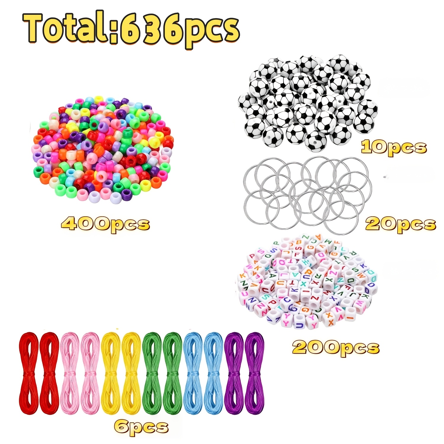 Image of 636pcs Colored Beaded Keychains, Suitable For Making Diy Adjustable Letter Bead Key Rings, Perfect For Sports Gifts, Letter Jewelry, Backpack Accessories, And Holiday Party Favors