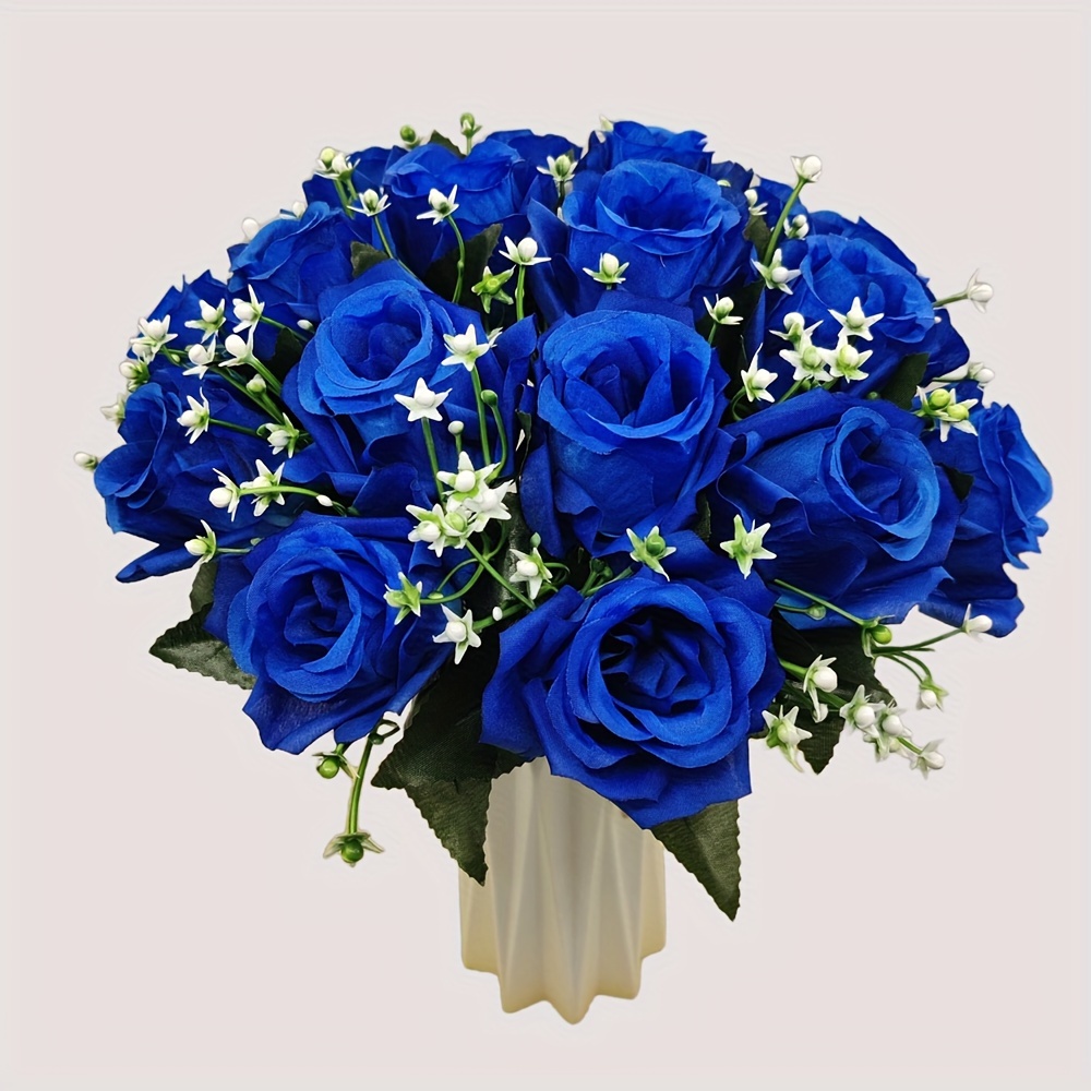 

18-piece Royal Blue Silk Rose Bouquet - Perfect For Home Decor, Living Room & Bedroom Accents - Ideal Gift For Valentine's Day, Christmas, Thanksgiving