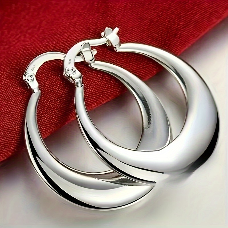 

Elegant Sexy Style S925 Sterling Silver Hoop Earrings, Polished Shiny Finish Hoop Earrings, Perfect For Women Daily Wear & Party Accessory, Great Gift