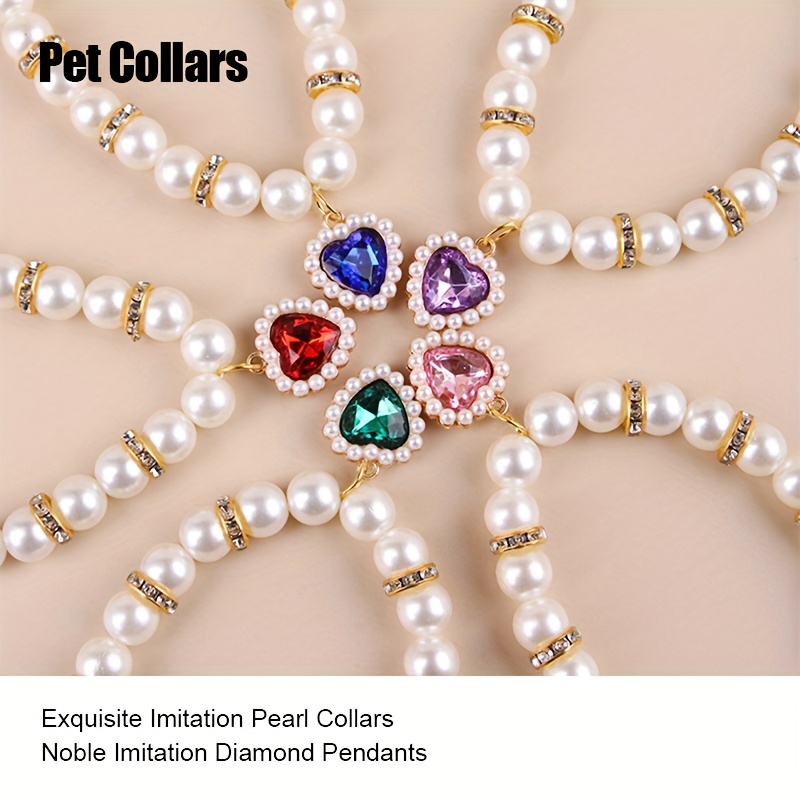 pet pearl necklace abs pearl pet collar heart shaped pendant necklace for cats and dogs fashionable pet additions Product details 4
