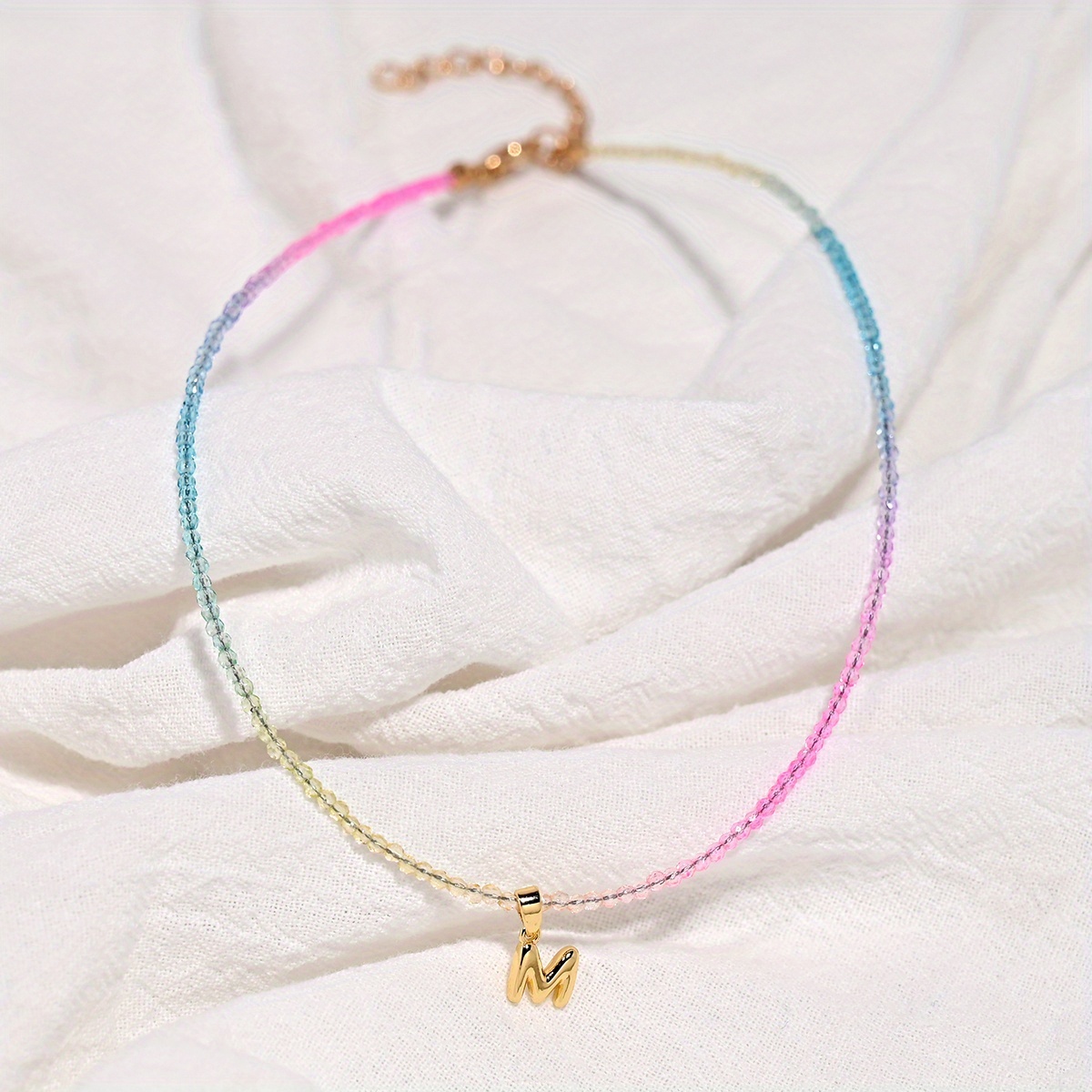 Small Gradient Glass Beaded Rainbow Choker Necklace, 26 Initial Pendant Necklaces