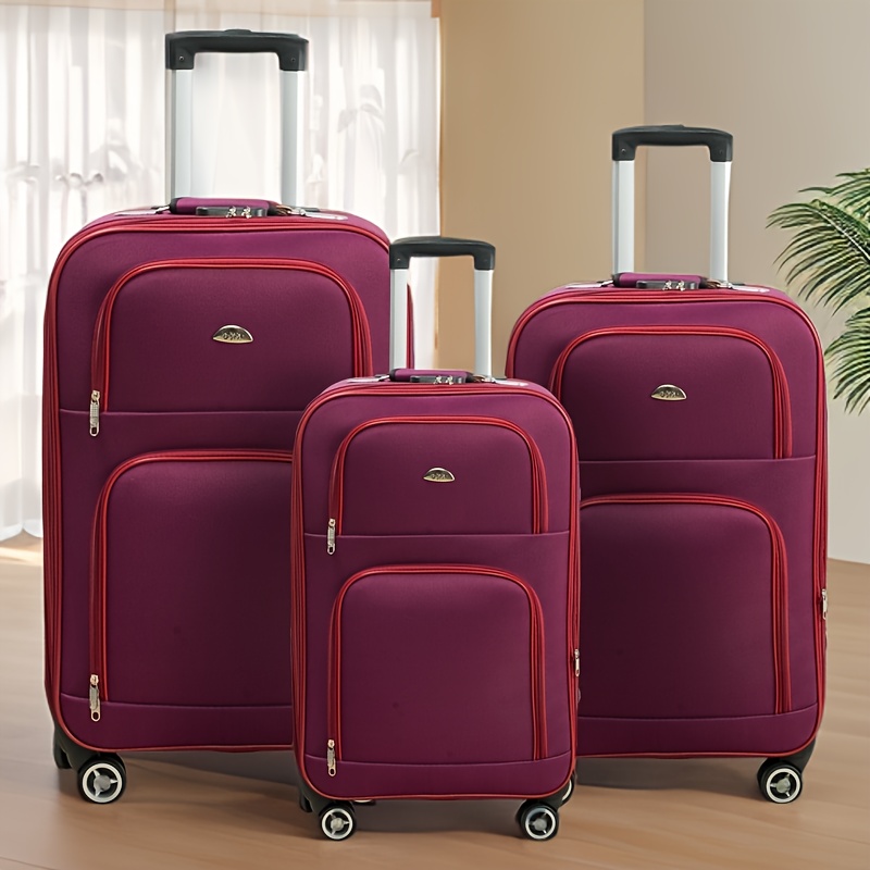 a set of three travel suitcases in sizes 20 24 and 28 inches featuring universal wheels and a retractable handle suitable for   men and women with a large capacity and durable lightweight design Product details 3