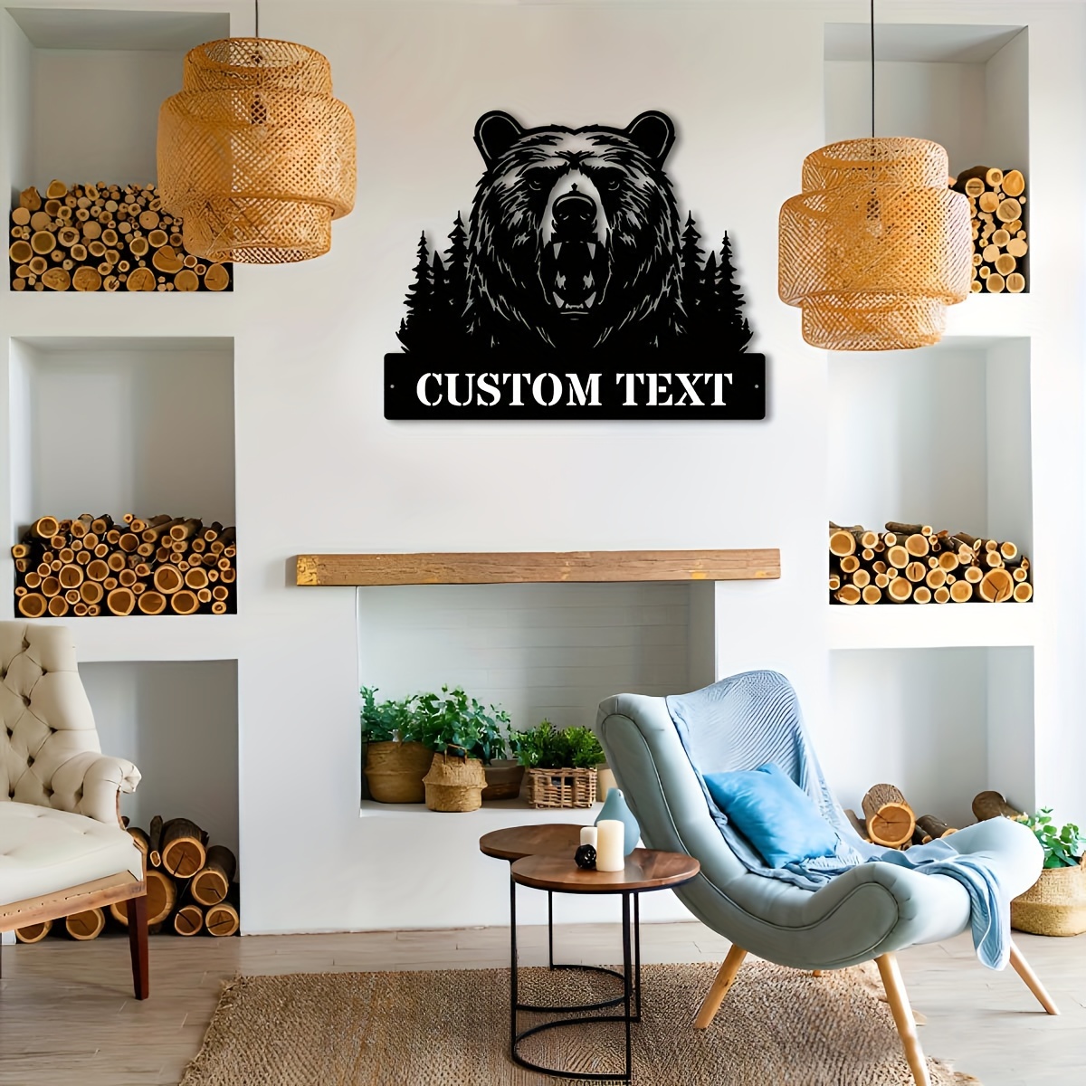 

1pc Boho Black Bear Metal Wall Decor With Custom Text Hook, Wall-hanging Personalized Bear Growl Sign For Home, Farmhouse Living Room, Office, Porch Outdoor - Artistic Metal Wall Art Decoration