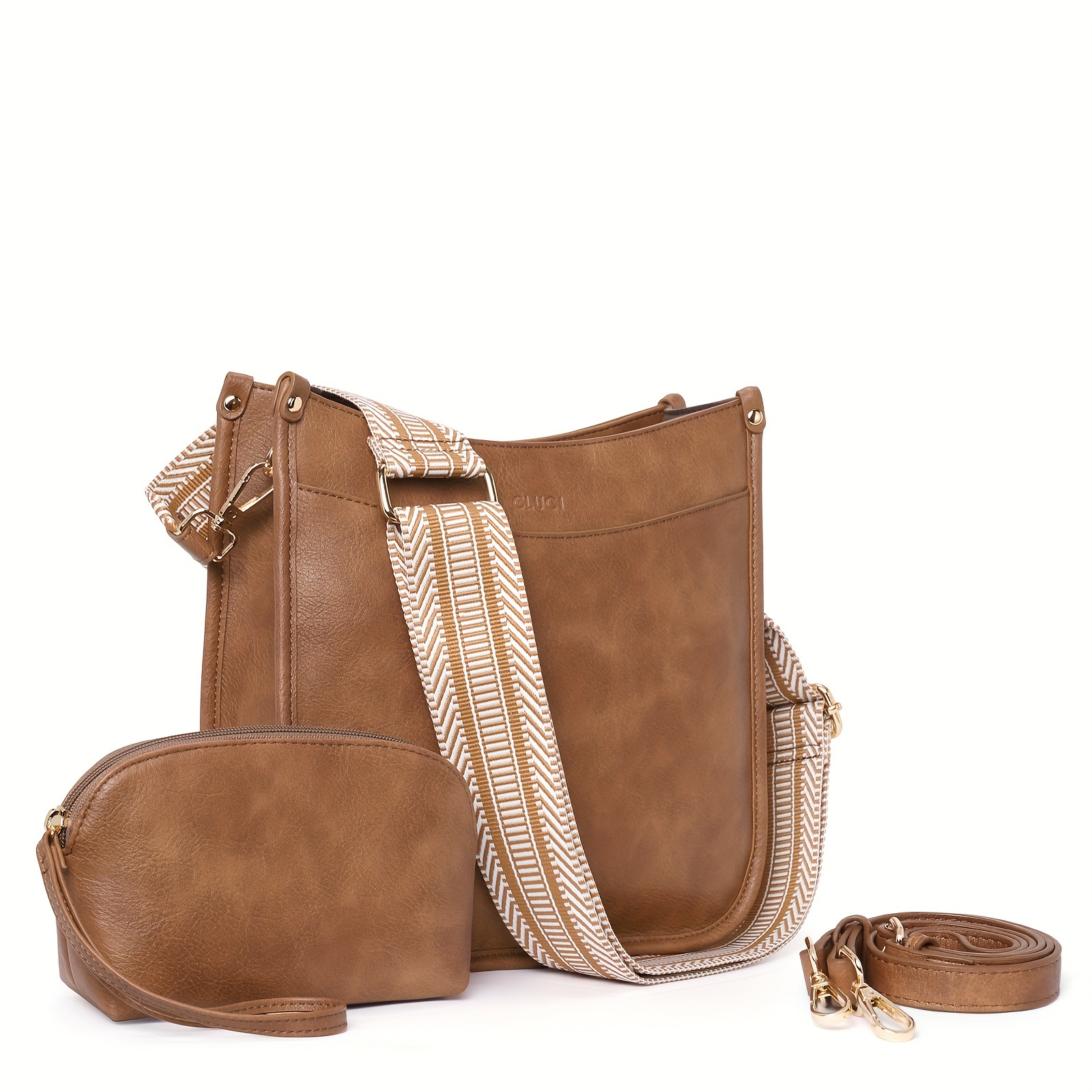 

Vegan Leather Crossbody Bags For Women, Trendy 2pcs Hobo Handbag Wallet Set With 2 Adjustable Guitar Strap