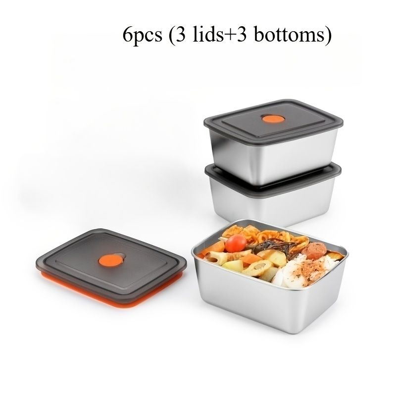 TEMU 6pcs (3pcs Lids And 3pcs Bases) Stainless Steel Food Storage Containers With Lids | Snack Containers, Refrigerator Safe, Microwave Safe | Metal