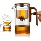 600ml enchanti tea pot glass kettle teapot with wooden handle one click switch tea filtration teapots glass tea pot