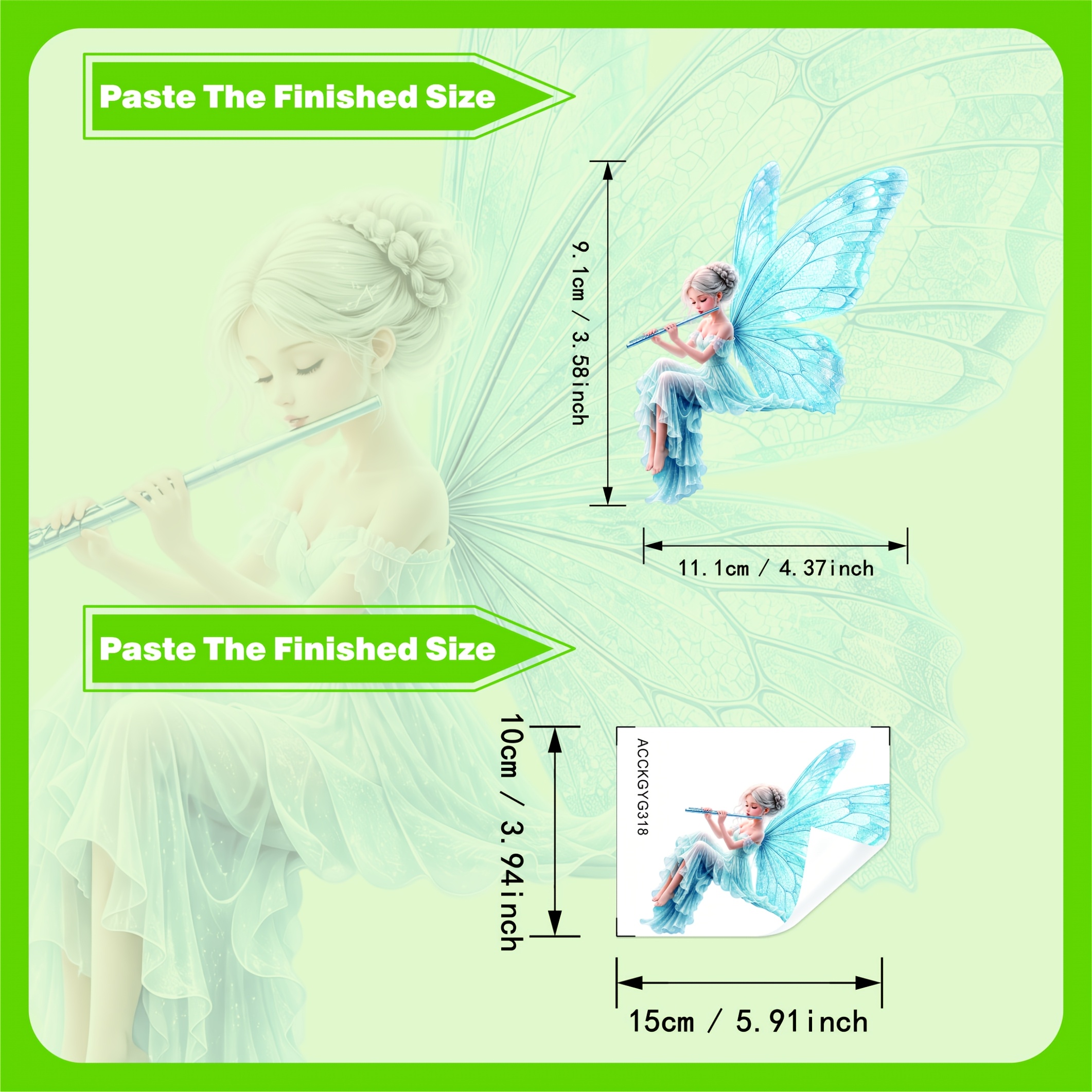 Blue Flute-Playing Elf Glow-in-the-Dark Wall Sticker