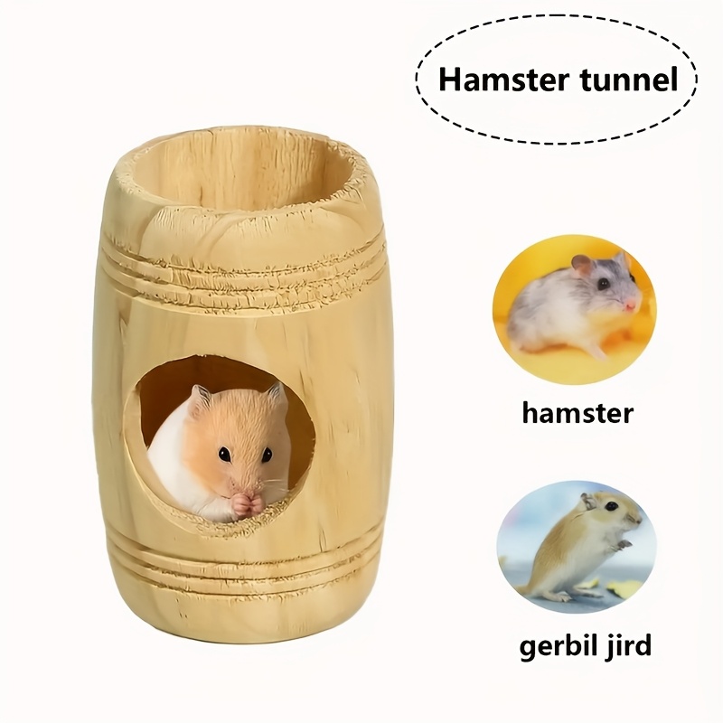 Image of Wooden Hamster Toys, Small Animal Supplies, A Rotating Wooden Drill Toy For Hamsters, A -shaped Pet Wooden Nest, A Hiding For Hamsters, And A Wooden Tunnel For Small Animals, Without Battery