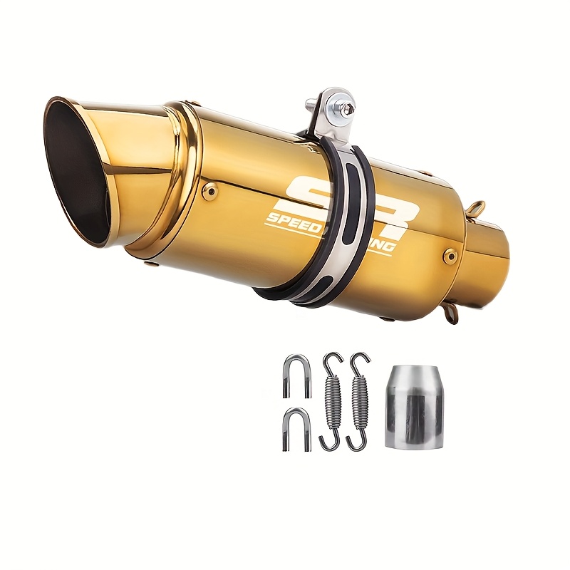 universal modified motorcycle exhaust pipe with 51mm diameter   mouth design   suitable for off road motorcycles street travel motorcycles   motorcycles all terrain vehicles and other golden color imitation carbon fiber titanium color black half blue details 6