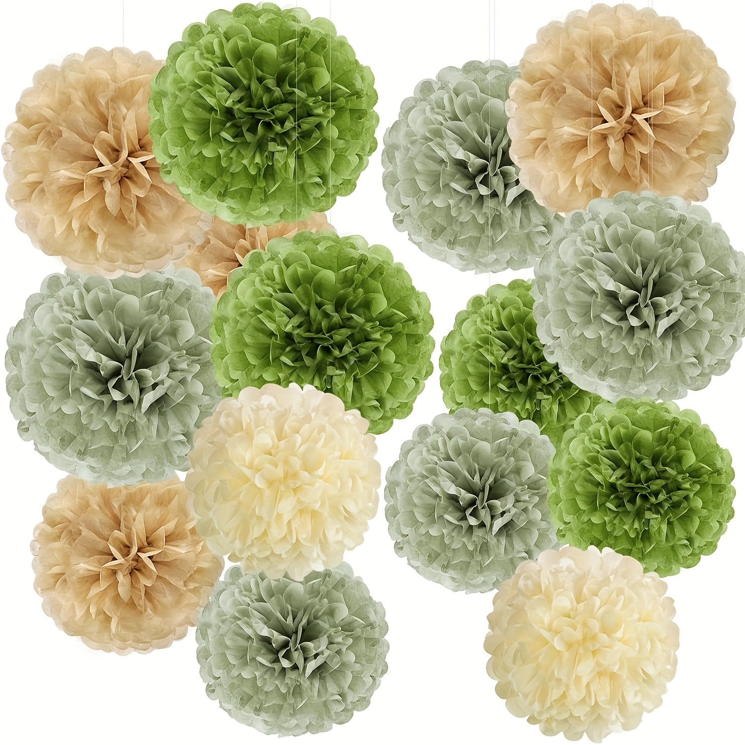 

15pcs, Olive Sage Green Tissue Paper Pom Poms Hot Pink Tissue Pom Poms Paper Flowers Decorations Natural Green Hanging Decor For Birthday Baby Shower Bridal Wedding Party Supplies