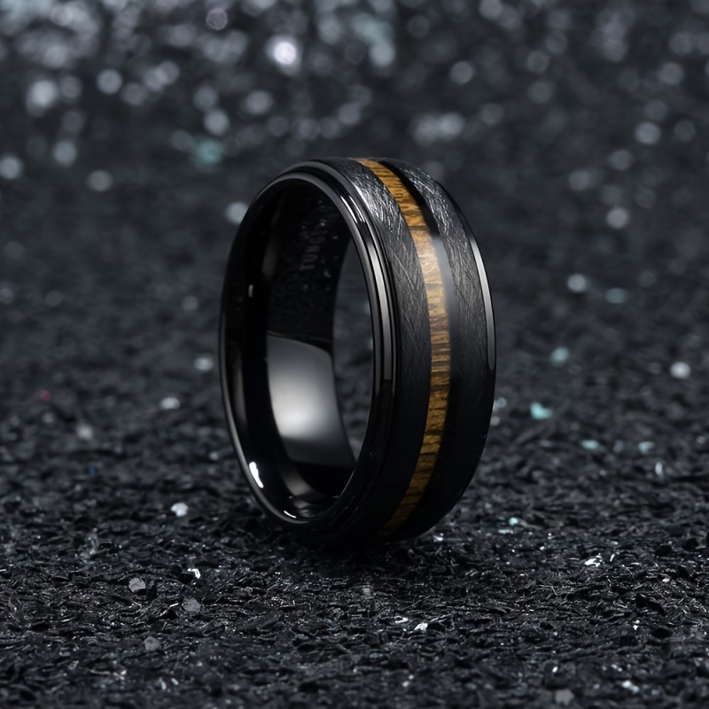 

Fashionable And Creative Black Narrow Wood Grain Stainless Steel Wedding Rings, Engagement Rings, And Men's Party Rings Are Commonly Used As Gifts For Family And Friends