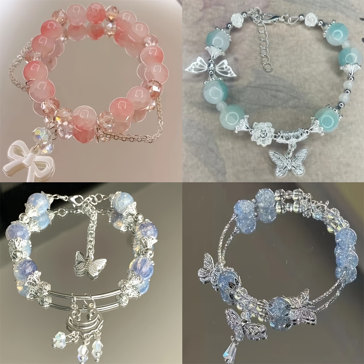 4pcs chic summer beaded bracelets cute glass bow - Temu