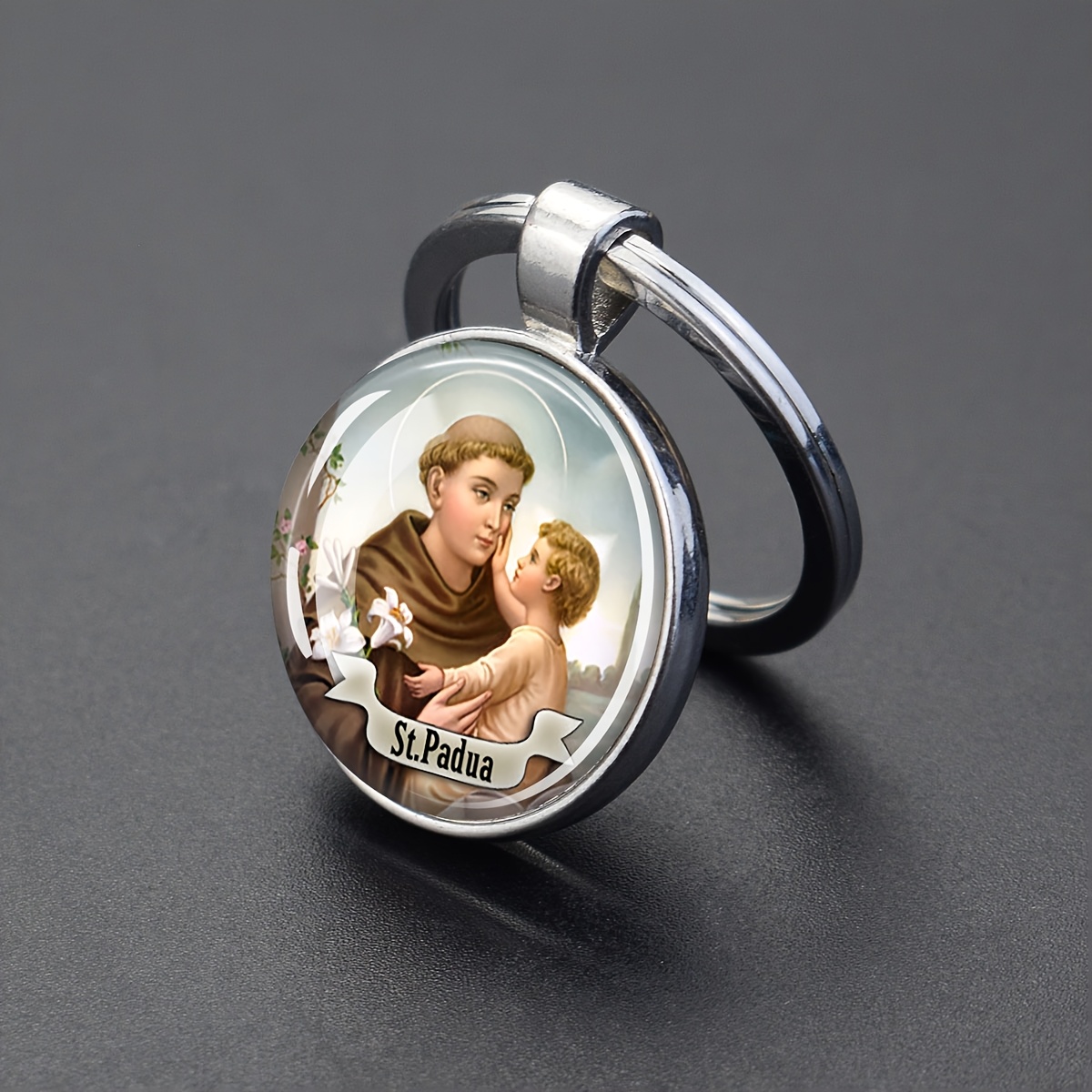 TEMU Llavero religioso de San Antonio de , 1 pieza, colgante de cristal de cara, llavero de coche, regalo para hombres y mujeres, de devoción