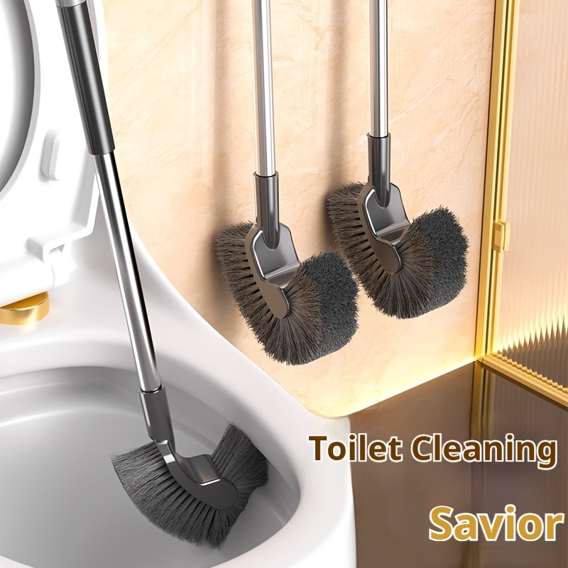 Cepillo de baño de acero inoxidable con mango largo, diseñado para la limpieza diaria de inodoros y grietas domésticas, con una cabeza de cepillo curva adecuada para inodoros de estilo occidental y orinales