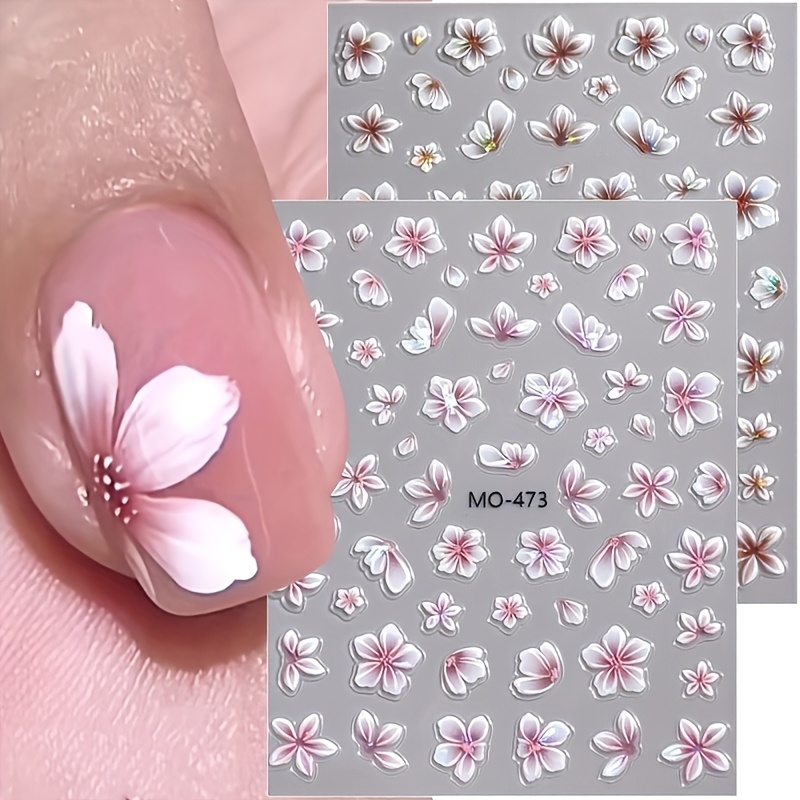 zwei sets frühlings- und sommer-blumen-nagelsticker - mit einem rosa-braunen farbverlauf hibiskusblumen-design für valentinstag. diese kunststicker sind   für den täglichen gebrauch von frauen, hochzeiten.