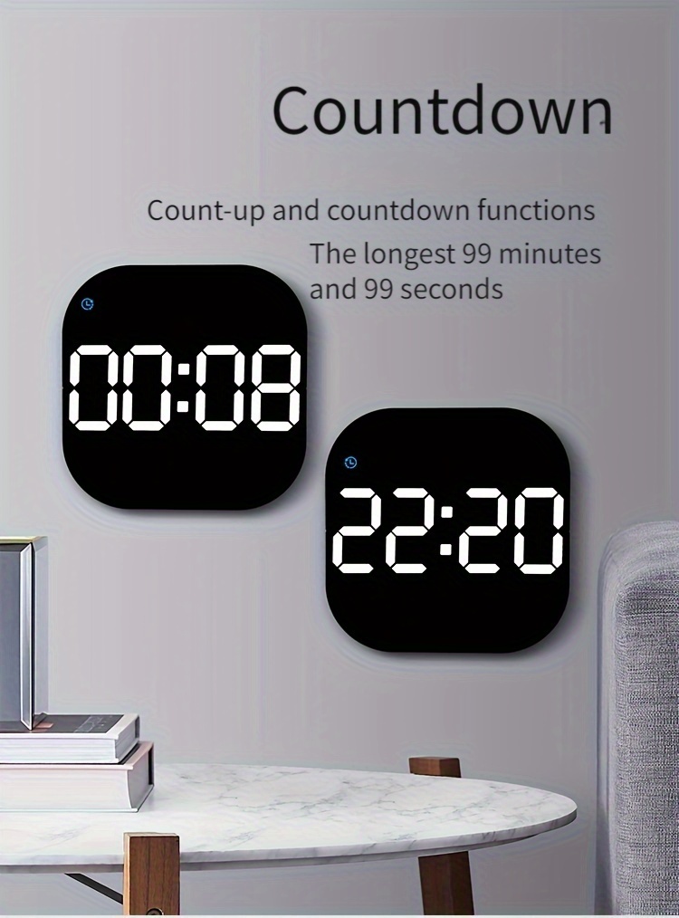 большие светодиодные настенные часы с пультом дистанционного управления, отображение времени, будильник, календарь, функция температуры, питание через USB, подробности 4.