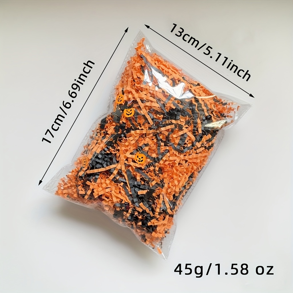 Image of 1pack 45g/1.58oz Halloween Party Decorative Paper Filler, Crinkle Cut Paper Raffia, Contains Pumpkin Bat Star , For Gift Boxes And Basket Filling