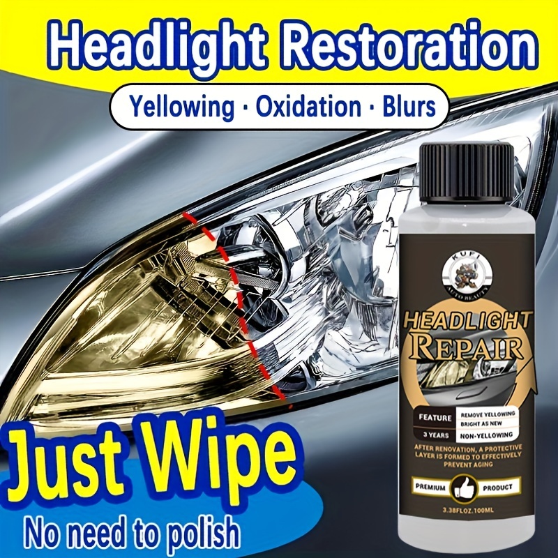 

Car Headlight Restoration Kit - Yellowing Prevention, Coating & Polishing Agent With Sandpaper