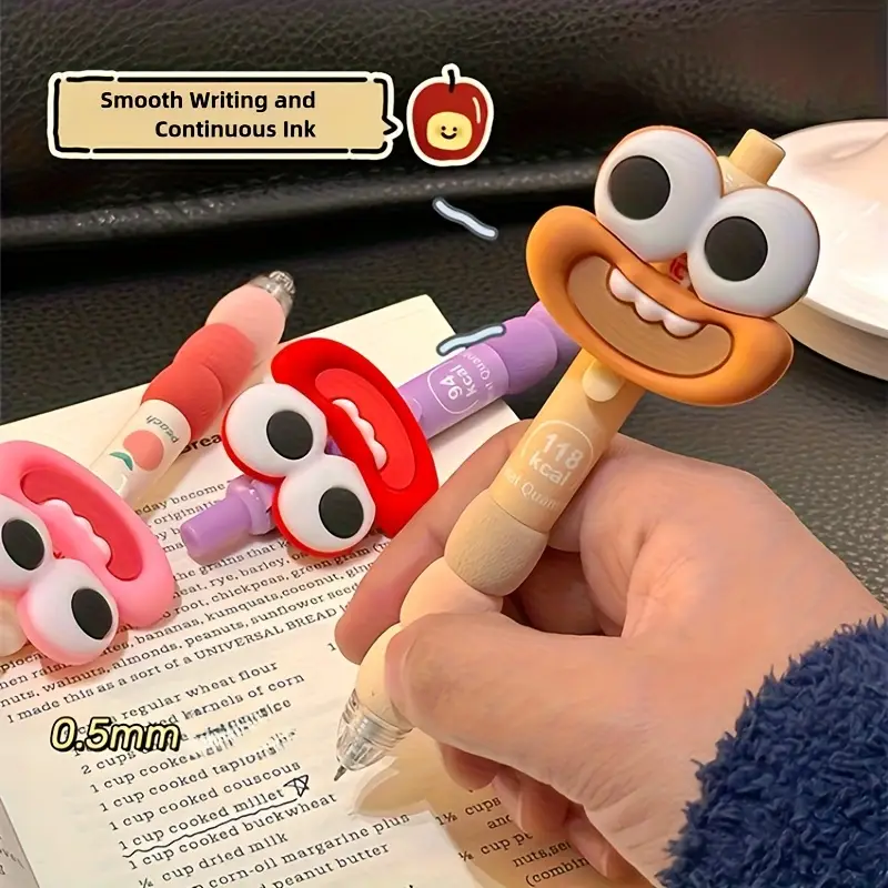 4 cute and big mouthed retractable medium sized pen tips black ink plastic rubber handle suitable for suitable for daily writing and office use learning supplies stationery student prizes lovely gifts for holiday parties Product details 1