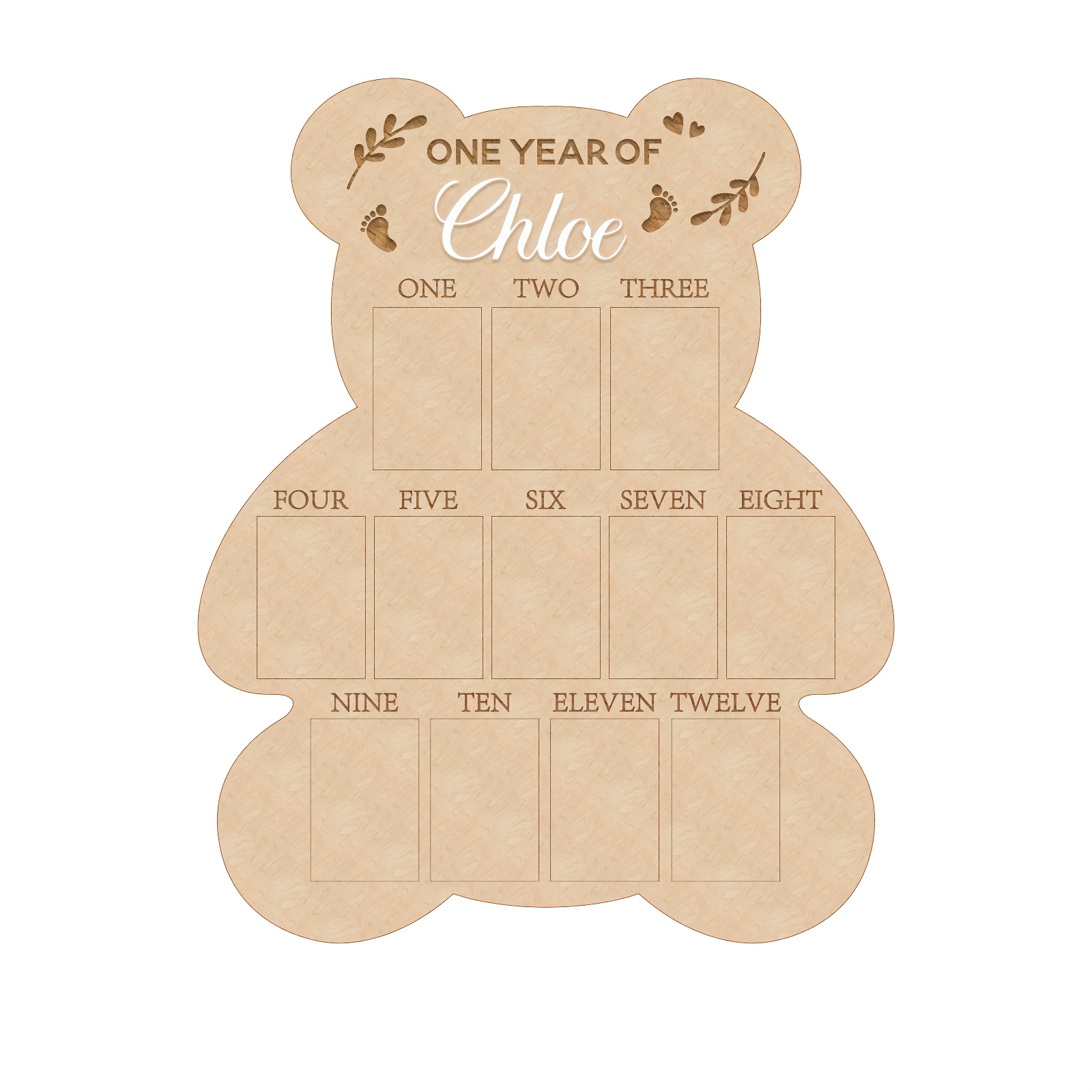 TEMU Panneau Photo Personnalisé "Ma Première Année" en Bois avec Design – Nom Sur Mesure, 12 Emplacements pour les Étapes de Bébé du Nouveau- 1 An (5