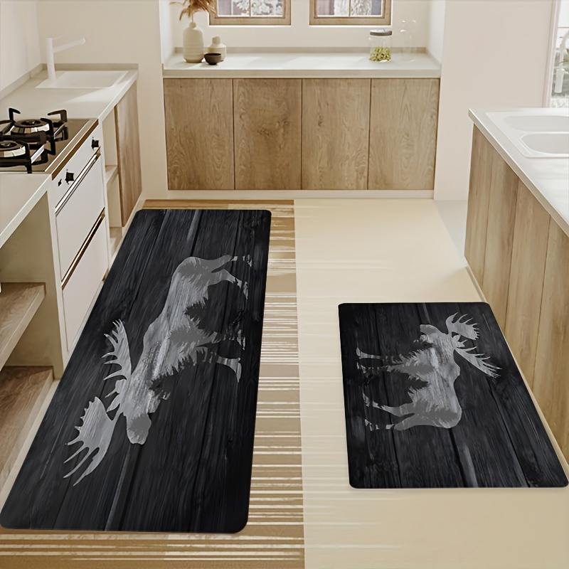TEMU Flanelle de haute qualité, ensemble de deux tapis de cuisine avec un grand motif de rustique, tapis antidérapants et lavables, adaptés à la
