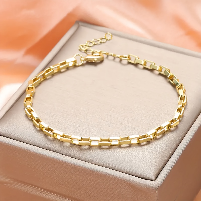 Women's Elegant Golden-Tone Stainless Steel Thin Rectangular Chain Bracelet