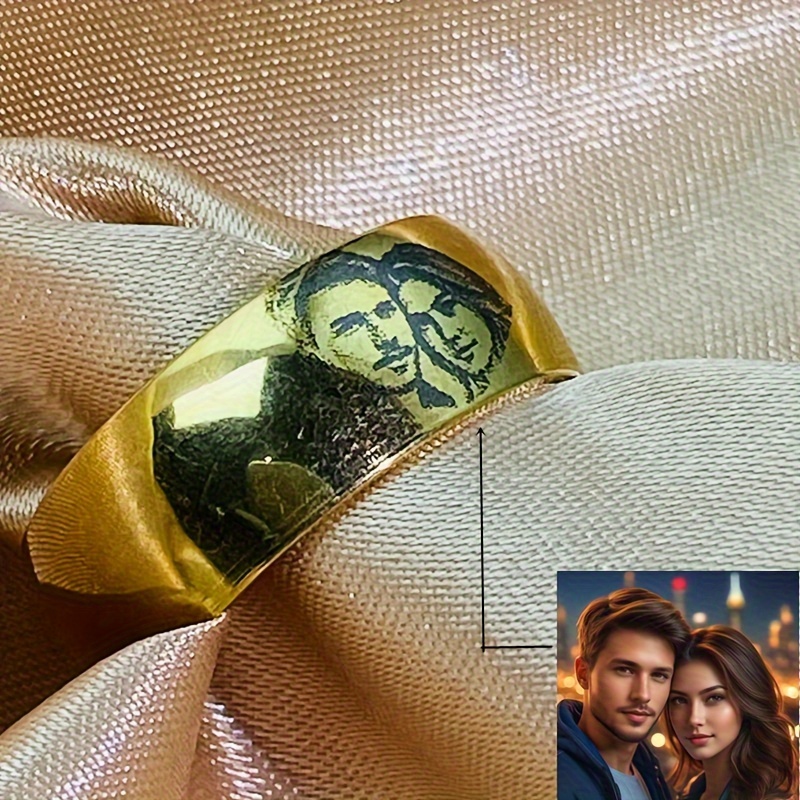 

Custom Engraved Photo Ring - Personalized Stainless For Couples, Family & Friends - Birthdays, Graduations, Halloween, Christmas Gifts, Best For Christmas