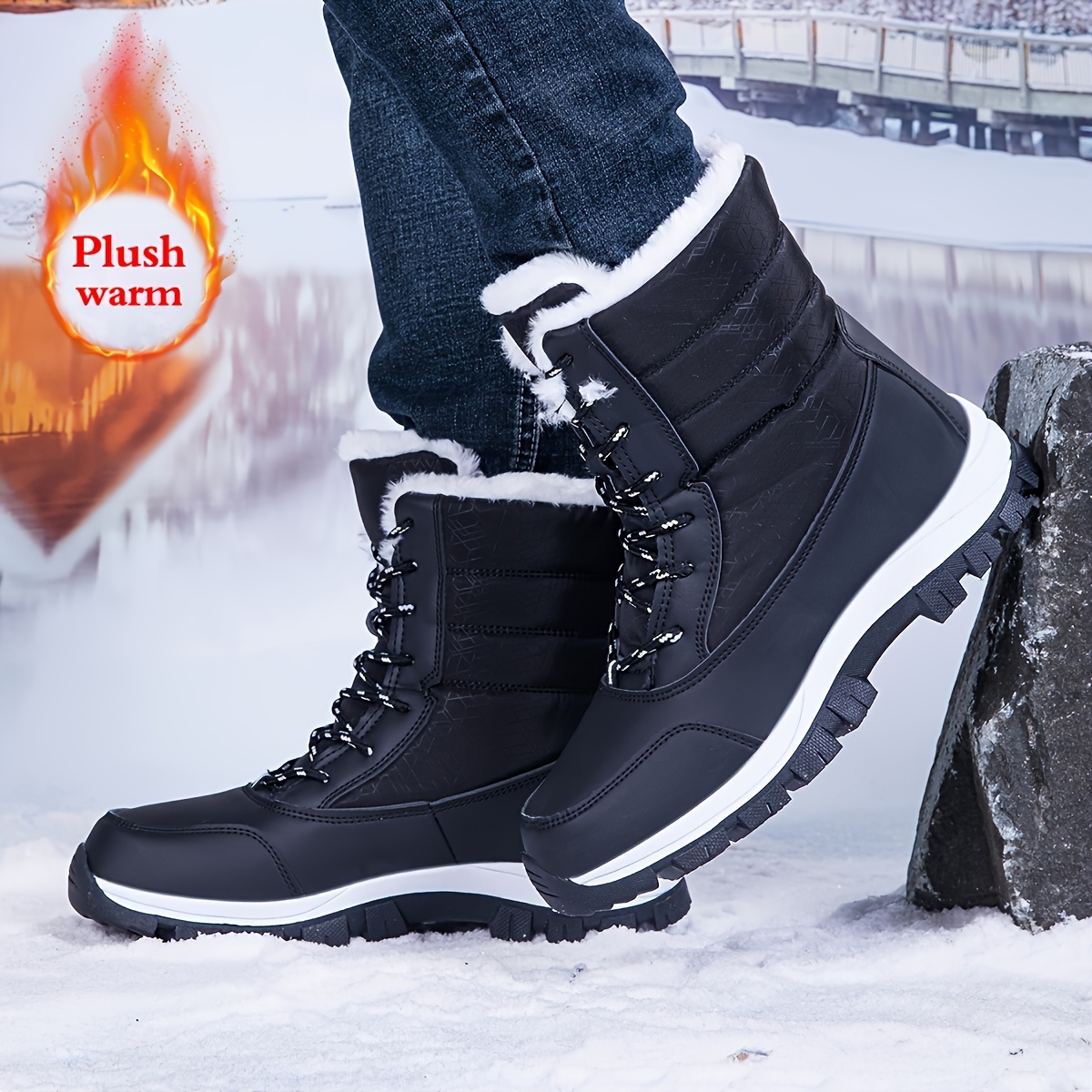 

Winter Warrior Snow Boots - Ultra-warm, Thickened, And Waterproof With Faux Fur For Comfortable Hiking, Outdoor Activities, And Casual Wear - , Non-slip, And Breathable Design