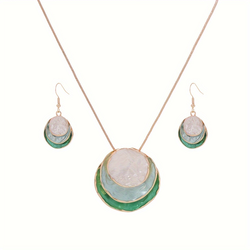 

Charme Tendance, Ensemble de pour Femmes - Collier & Boucles d'Oreilles en Émail Vert Géométrique , de Zinc avec Tiges en Acier Inoxydable pour & les