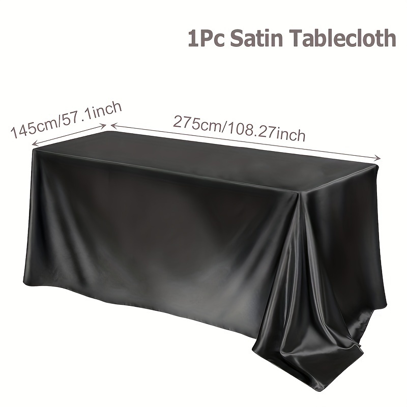 Image of 1pc/2pcs, Black Satin Solid Color Polyester Tablecloth, 145*260/275/220cm, Rustic Wedding Party Decoration, Baby Shower Birthday Party Supplies, Daily Home Dining Table Decor, Event Party Tablecover